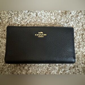 Coach Black Leather Wallet with Gold Accents